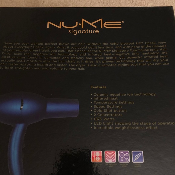 NIB Nume Tourmaline Ionic Hair Dryer Blue - Picture 4 of 4